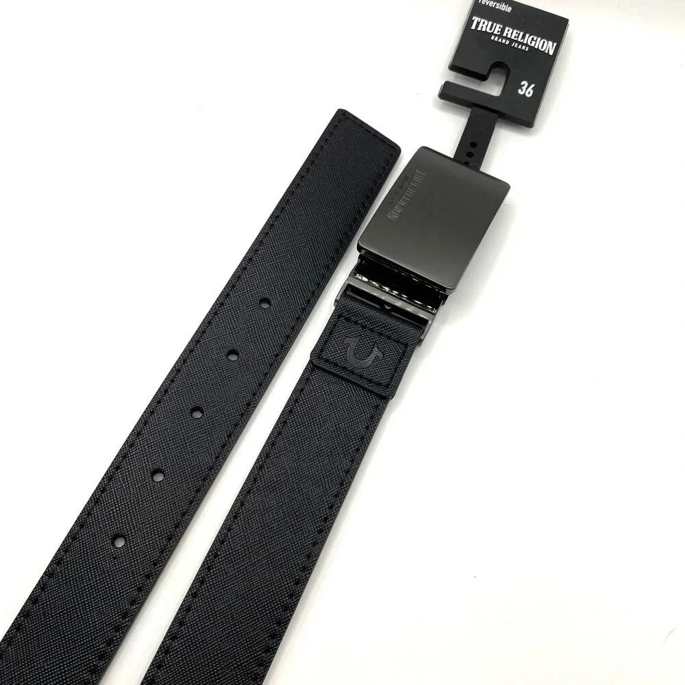 True Religion Reversible Buckle Belt Men Size 36 Black Brown Classic Preppy NWT